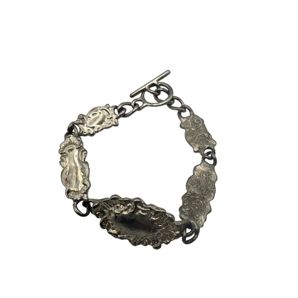 Vintage Ornate Silver Bracelet Decorative Panel Links Adjustable Wristwear - Picture 1 of 7